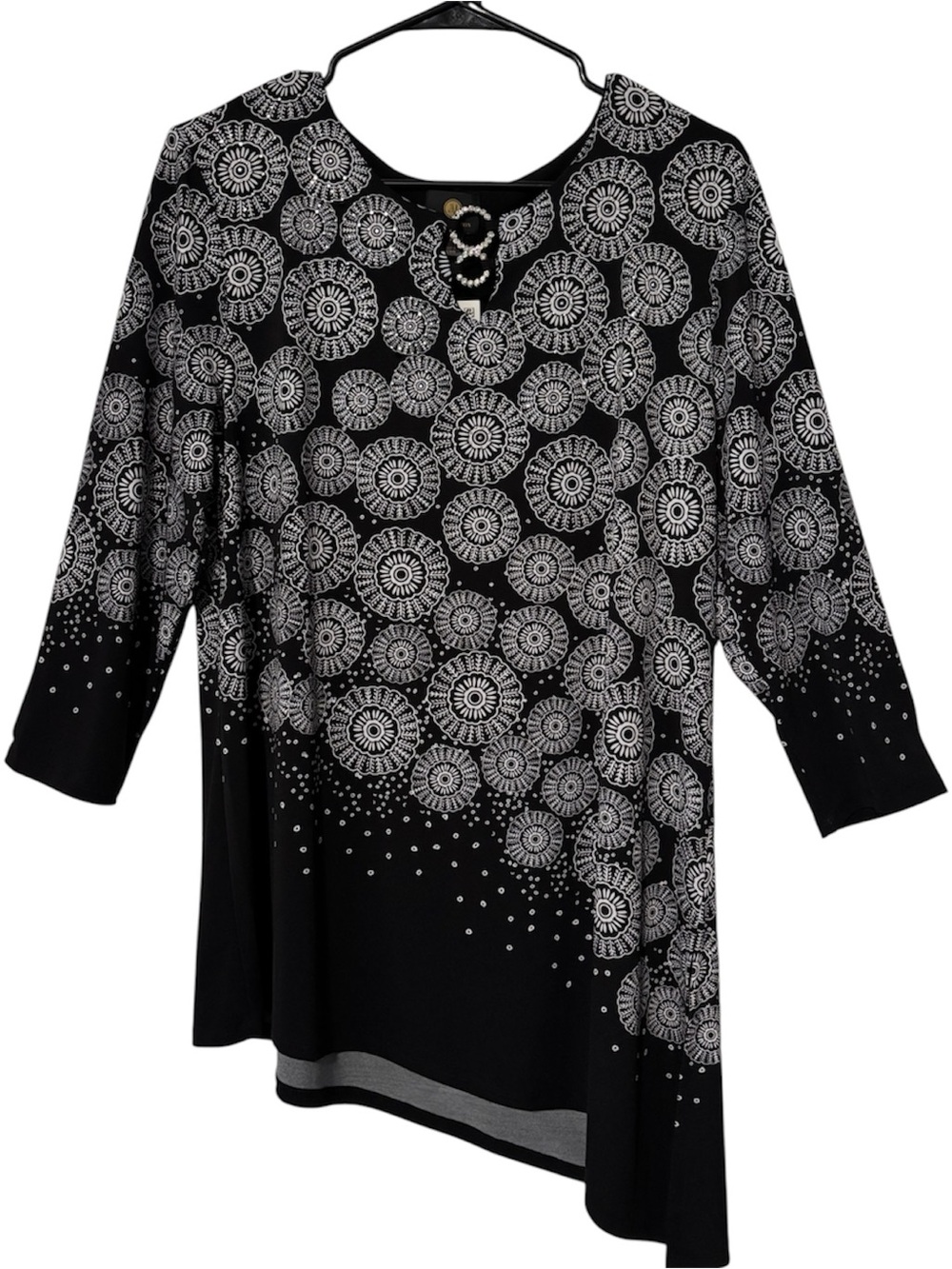 NWT JM Collection Black Patterned Asymmetrical Tunic Top